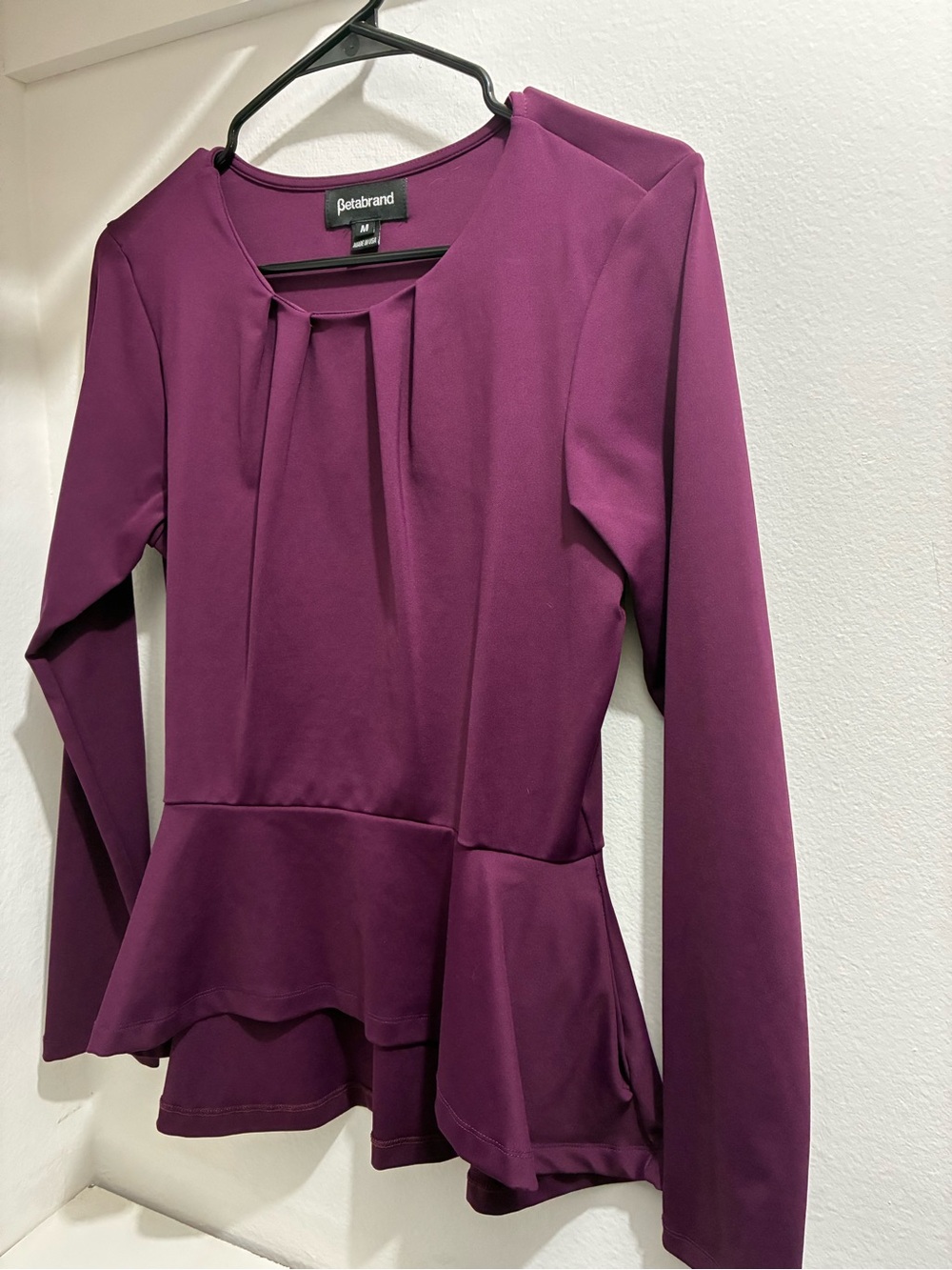 Plum Peplum Long-Sleeve Top with Pockets